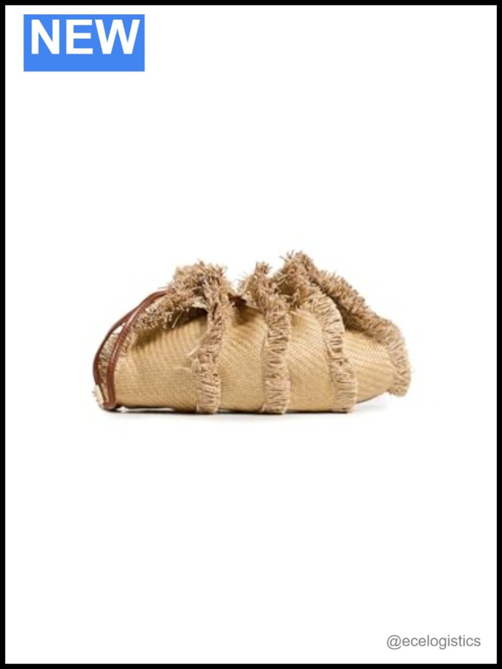 Small Crossbody Bag w/ Fringe Edges & Leather Trim, Raffia, Unisex-Adults